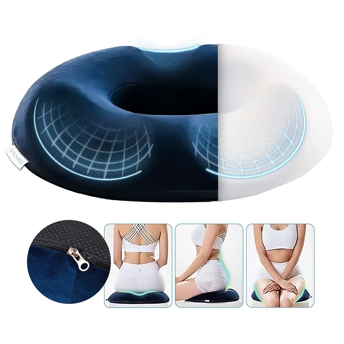 HOWELL - Cojín Antiescaras Picarón Ortopédico Howell Asiento Memoria