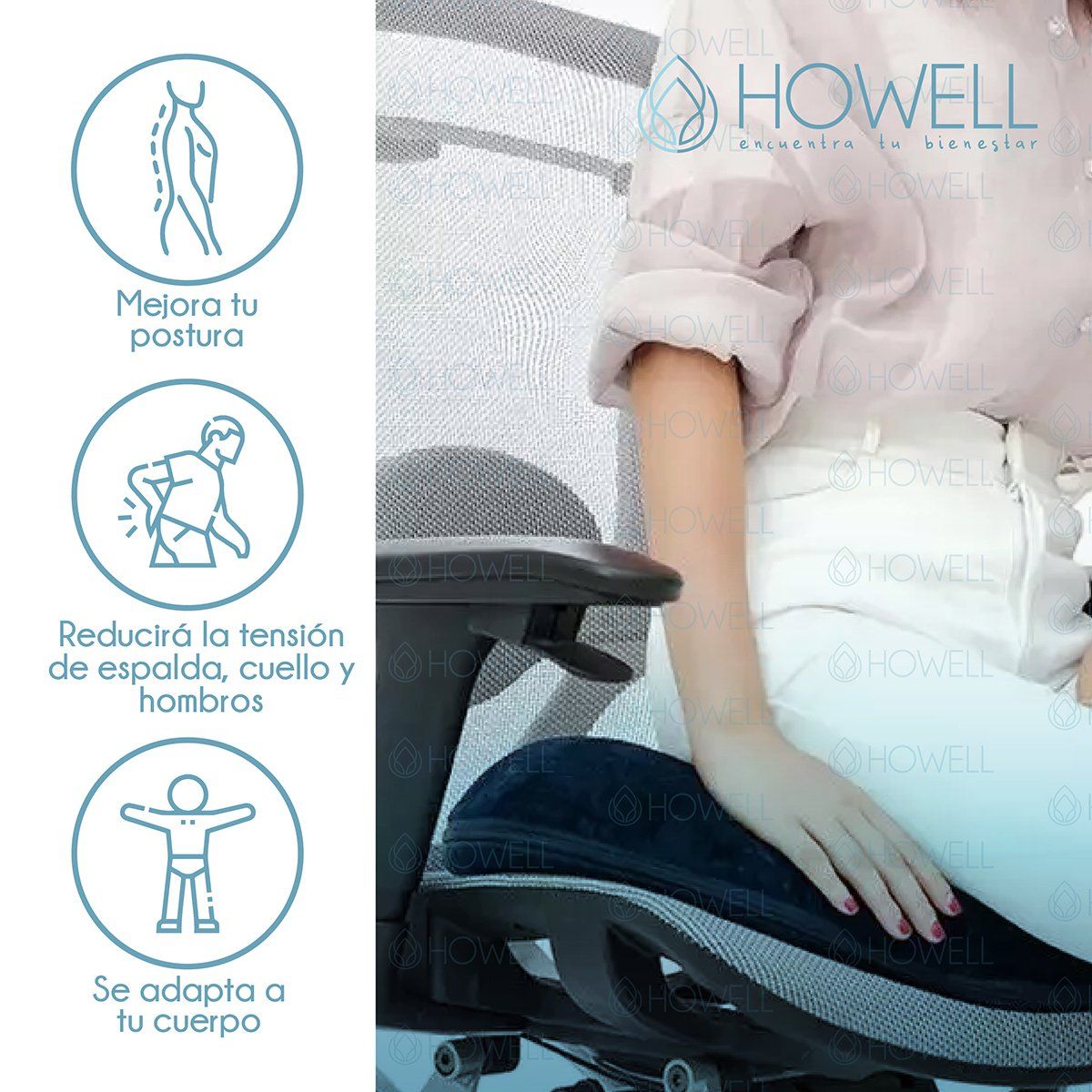 HOWELL - Cojín Antiescaras Picarón Ortopédico Howell Asiento Memoria