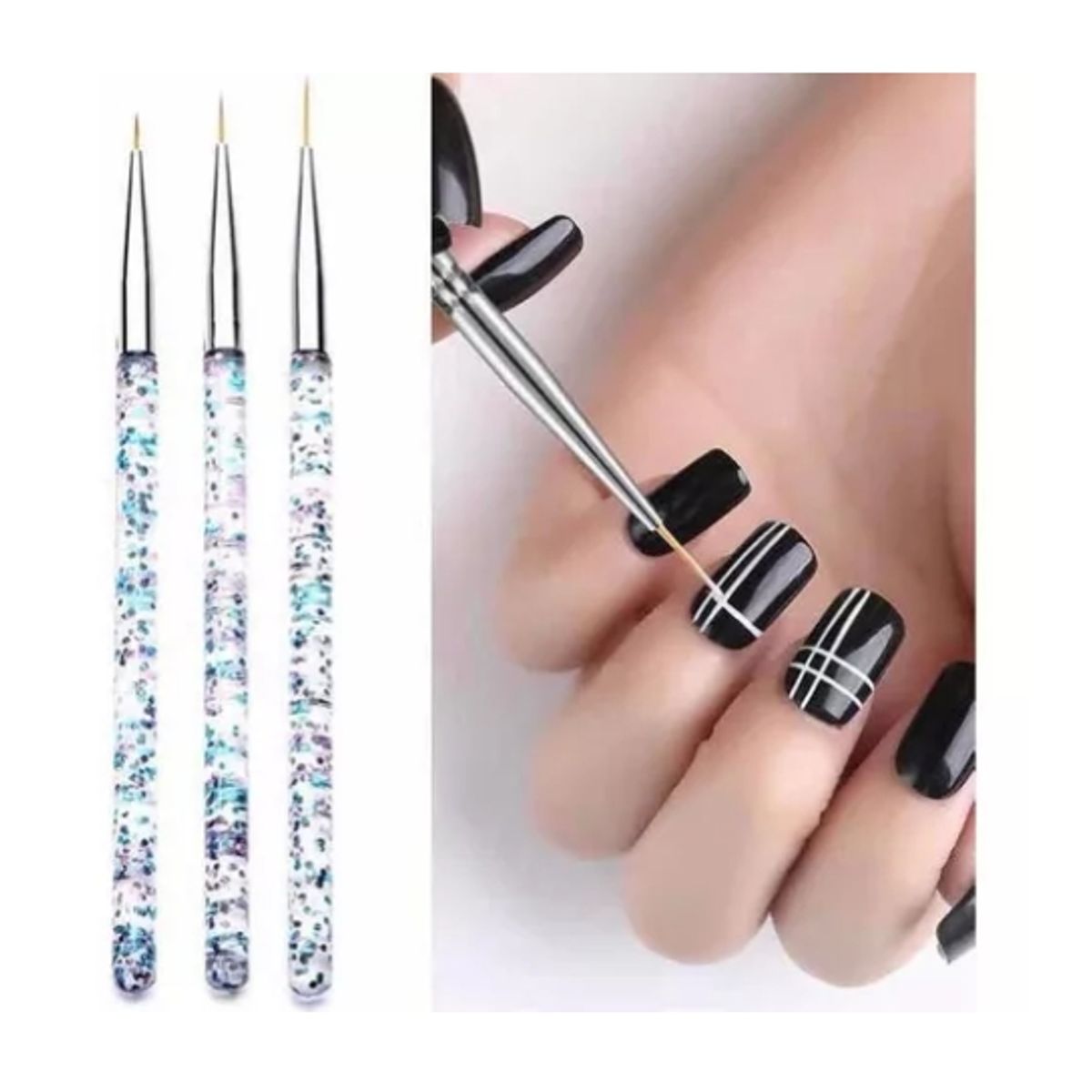 GENERICO - Kit 3 Pinceles Para Diseño Uñas Postizas / Naturales