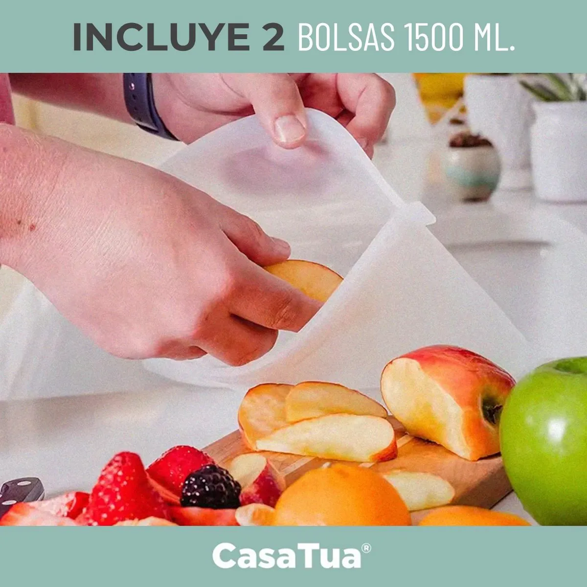 CASATUA - Bolsas Silicona Hermeticas Reutilizables CasaTua Comida Set - Blanco - Pack x2