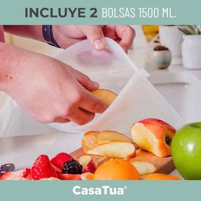 Imagen 2 del producto Bolsas Silicona Hermeticas Reutilizables Comida Set - Blanco - Pack x2
