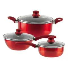 DORAL - Set De Ollas Montecarlo Aluminio Titanio Antiadherente Rojo