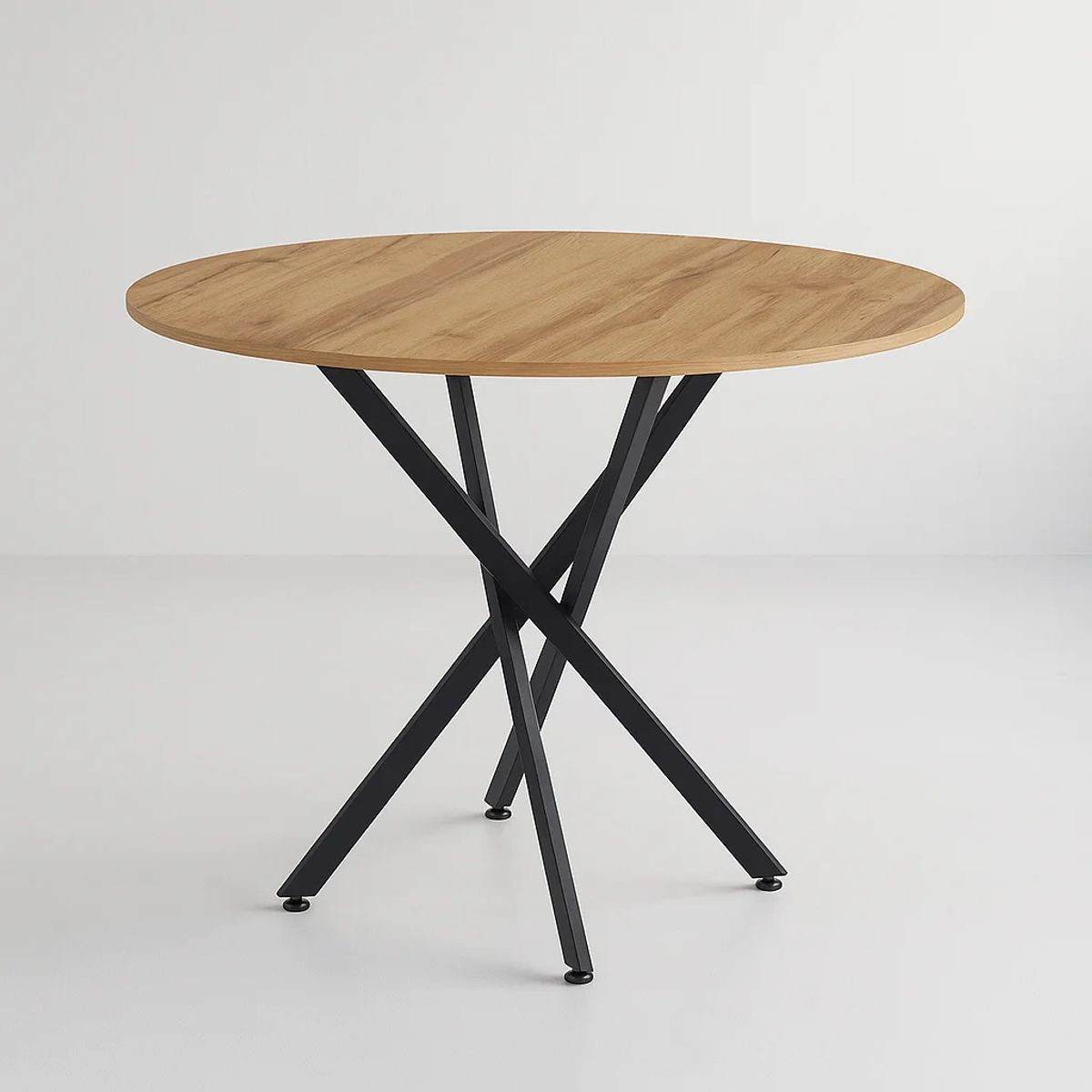 KLIK - Mesa de comedor redonda 100cm color madera clara enrejada - Café Claro