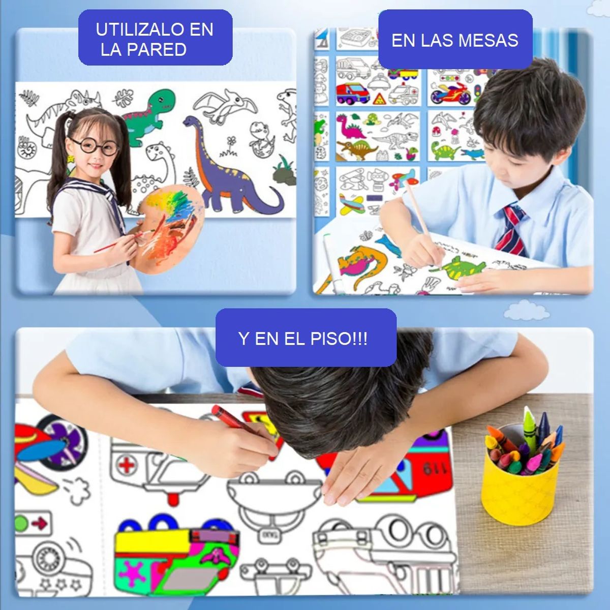 GENERICO - Papel adhesivo para colorear diseño Objetos del hogar 3mts