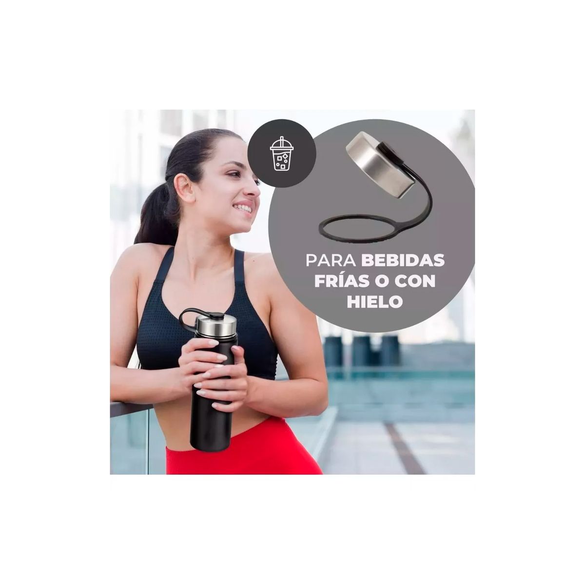 GENERICO - Termo Botella Agua Termica Acero Inoxidable +4 Tapas 750ml