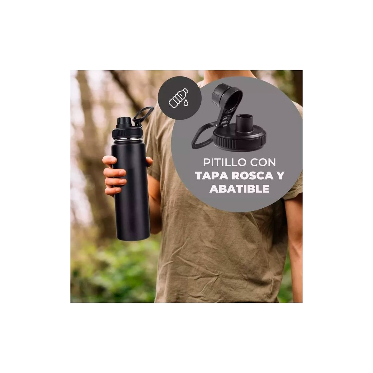 GENERICO - Termo Botella Agua Termica Acero Inoxidable +4 Tapas 750ml