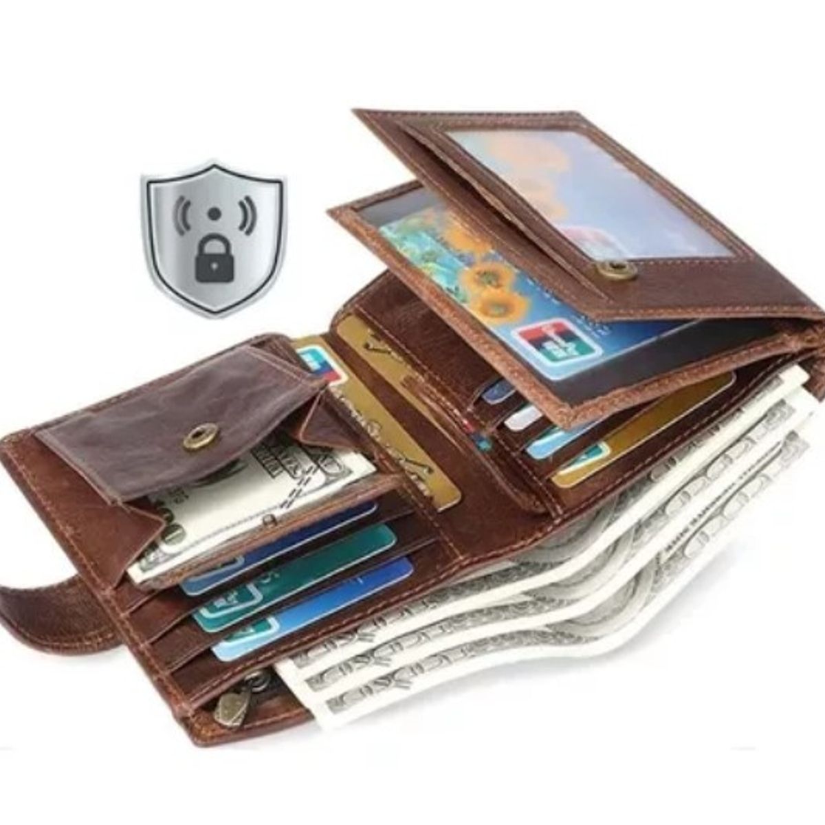 GENERICO - Cartera Billetera Antirrobo Rfid Para Hombre Cuero Marrón