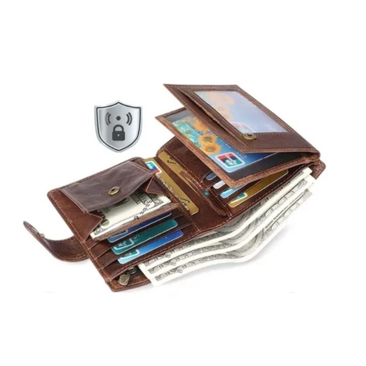 GENERICO - Cartera Billetera Antirrobo Rfid Para Hombre Cuero Marrón