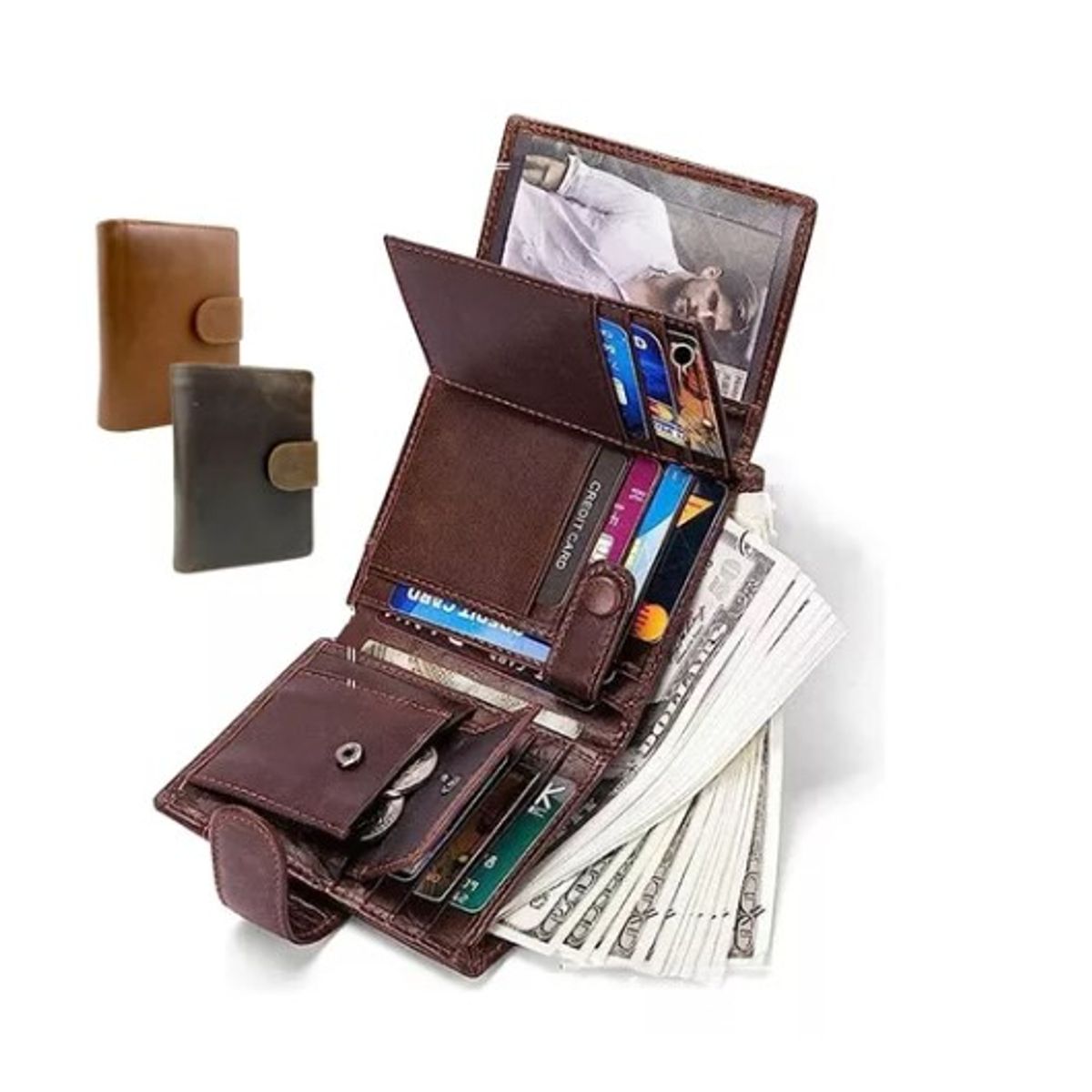 GENERICO - Cartera Billetera Antirrobo Rfid Para Hombre Cuero Marrón Oscuro