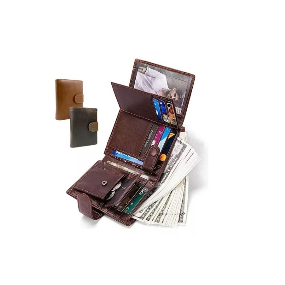 GENERICO - Cartera Billetera Antirrobo Rfid Para Hombre Cuero Marrón Oscuro