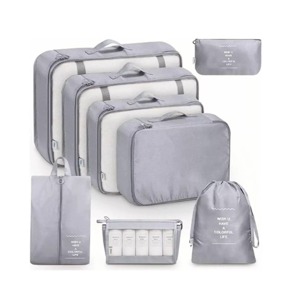 GENERICO - Bolsas De Viaje 8 En 1 Bolsas Organizadoras De Viaje Maleta Gris