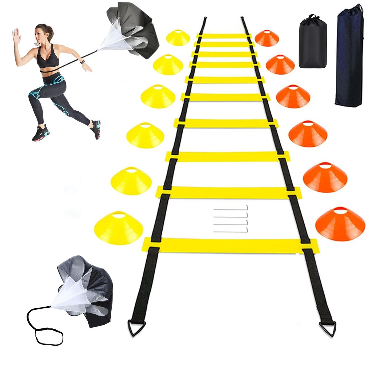 EVERSO - Kit De Entrenamiento Agilidad Escalera Y Conos Y Paracaída