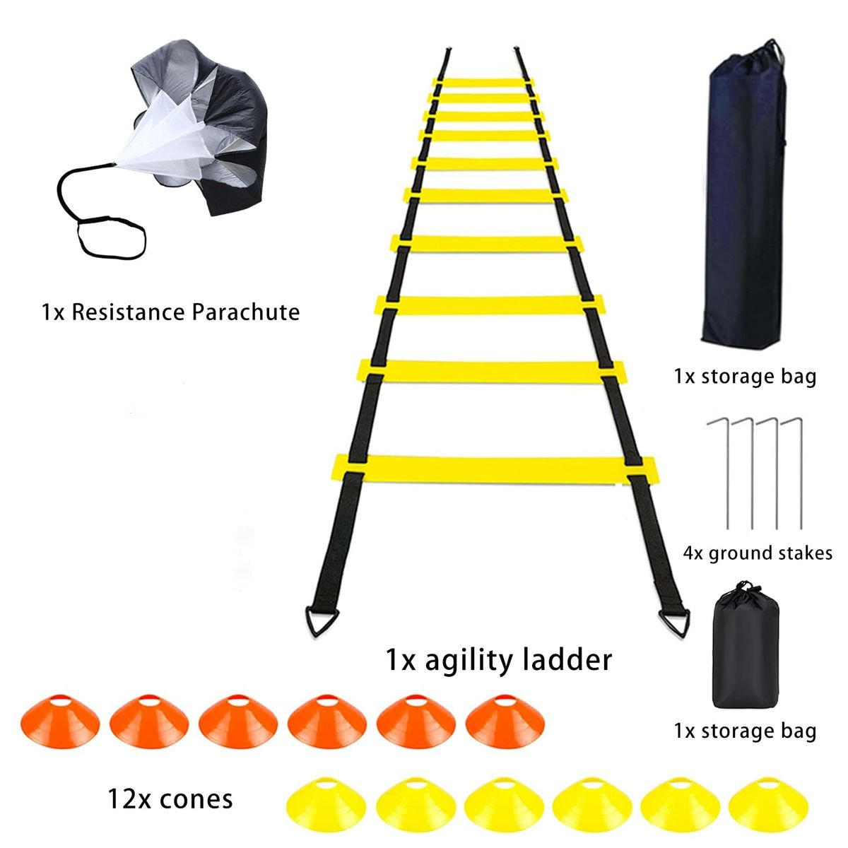 EVERSO - Kit De Entrenamiento Agilidad Escalera Y Conos Y Paracaída