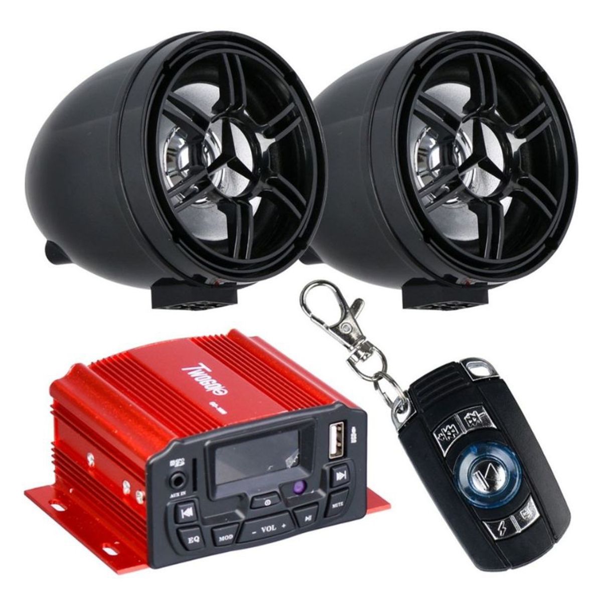 GENERICO - Amplificador De Moto Alarma Bluetooth Usb Control 2x25w 12v