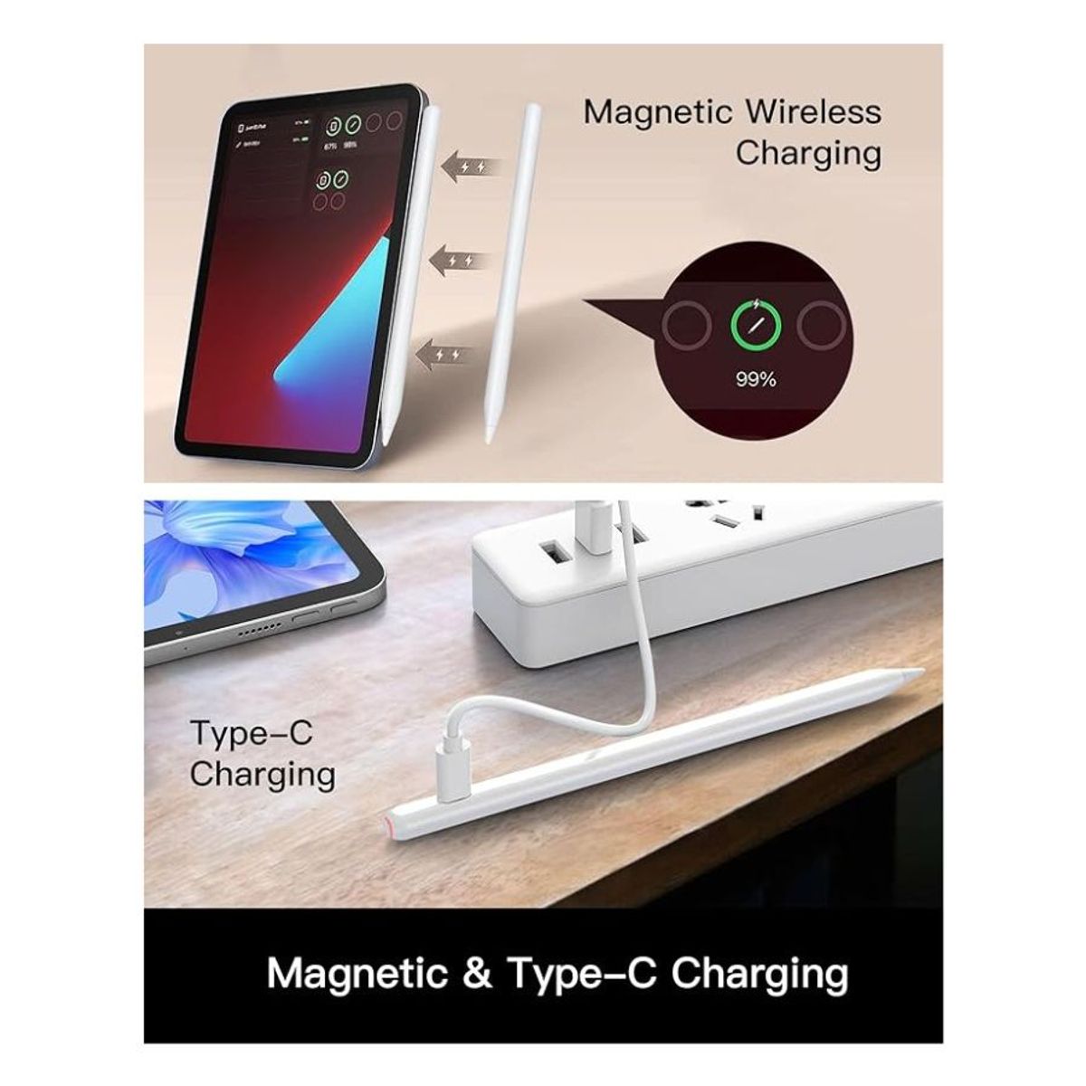 GENERICO - Lápiz Stylus Pen Activo Universal - Punta Fina 1.2mm con Rechazo de Palma y Carga USB-C