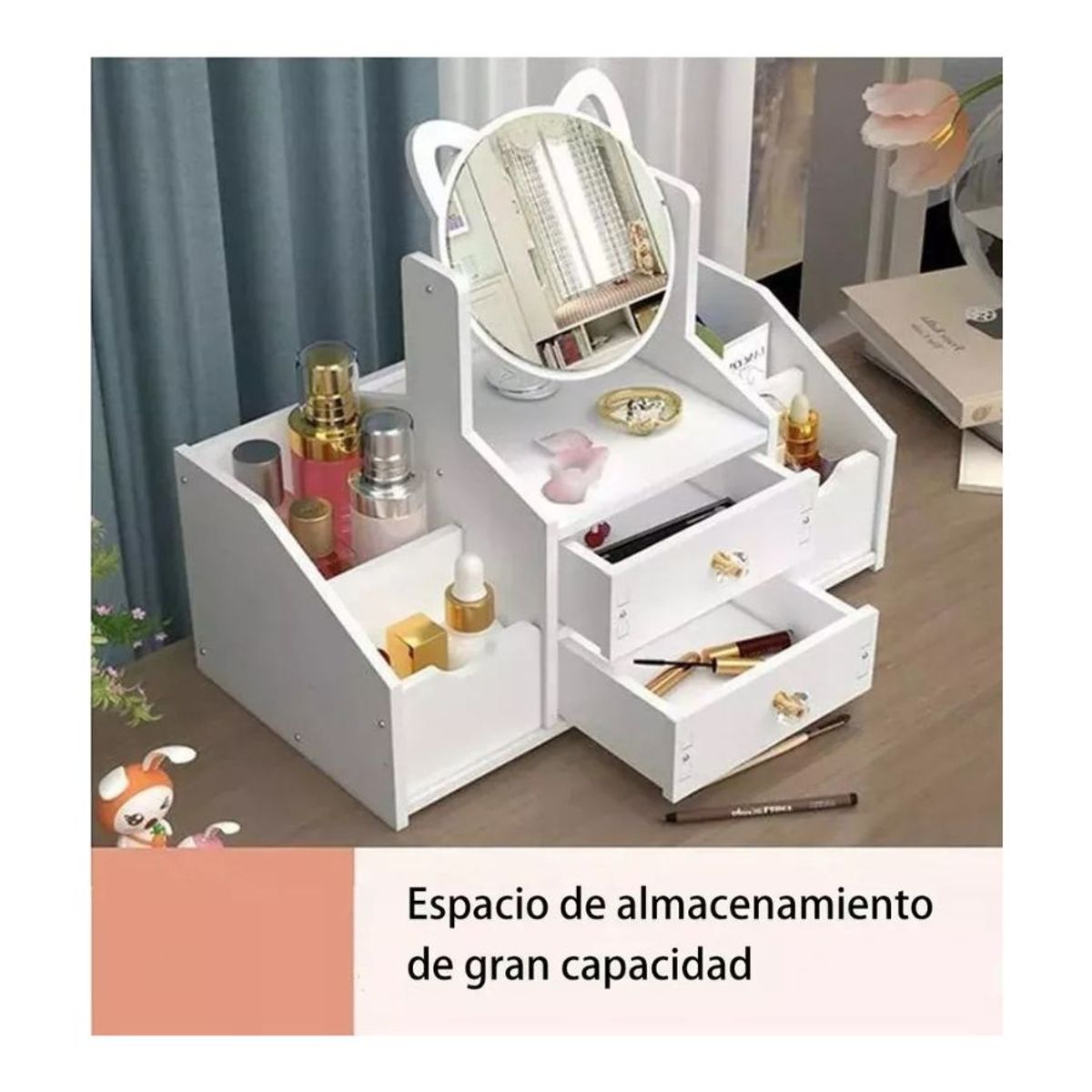GENERICO - Organizador Cajón Maquillaje Con Espejo Diseño Orejas Repisa