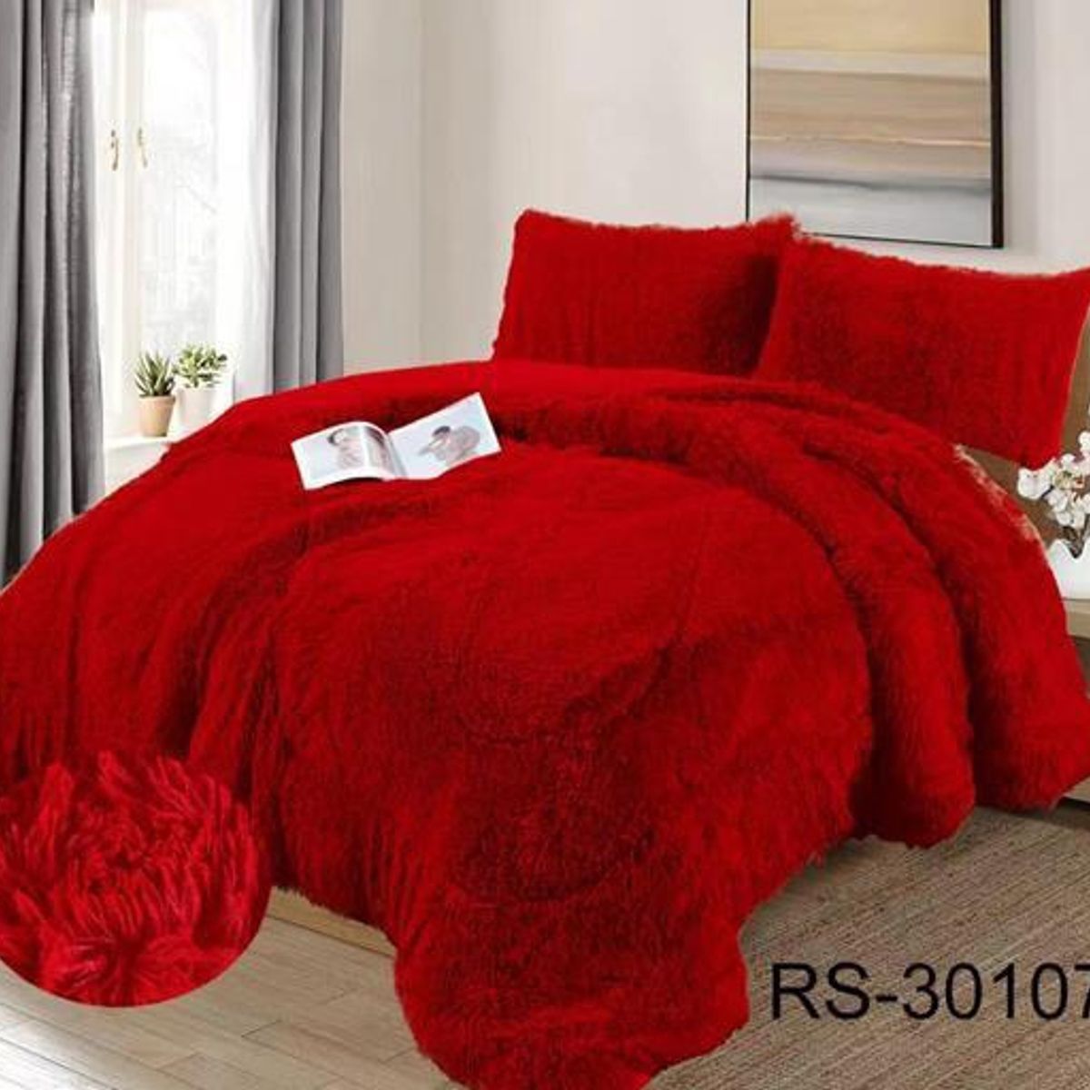 GENERICO - Cobertor de invierno peludo con chiporro 1,5 plaza - Rojo