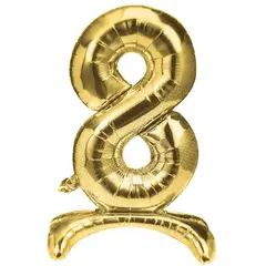 GENERICO - Globo Metal Numero Color dorado con Pedestal 8