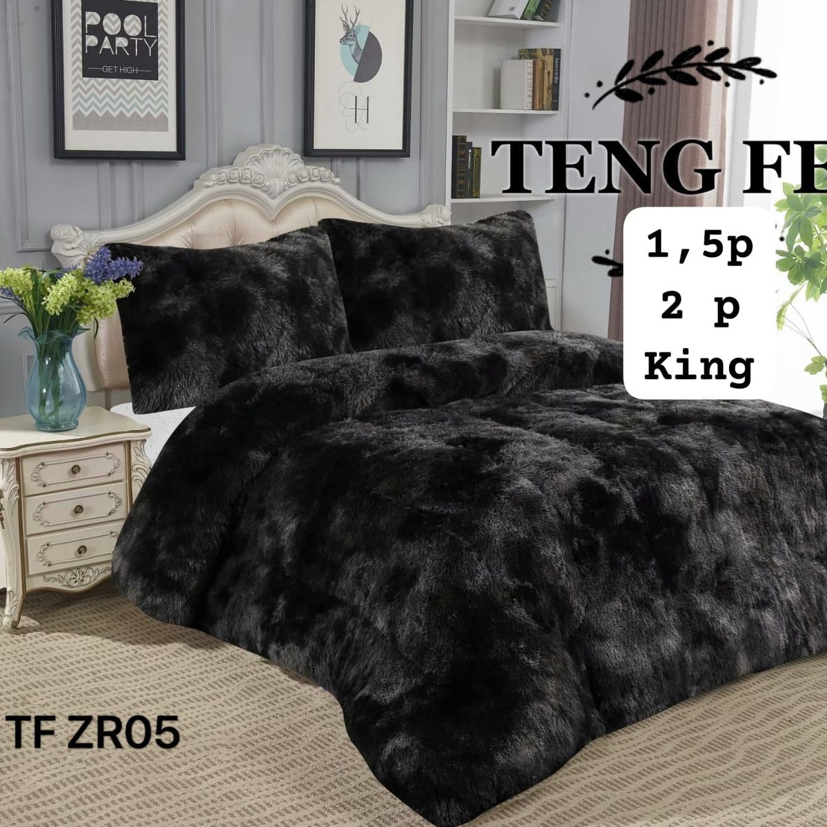 GENERICO - Cobertor de Invierno Peludo y Chiporro 1,5 plaza Negro Jaspeado