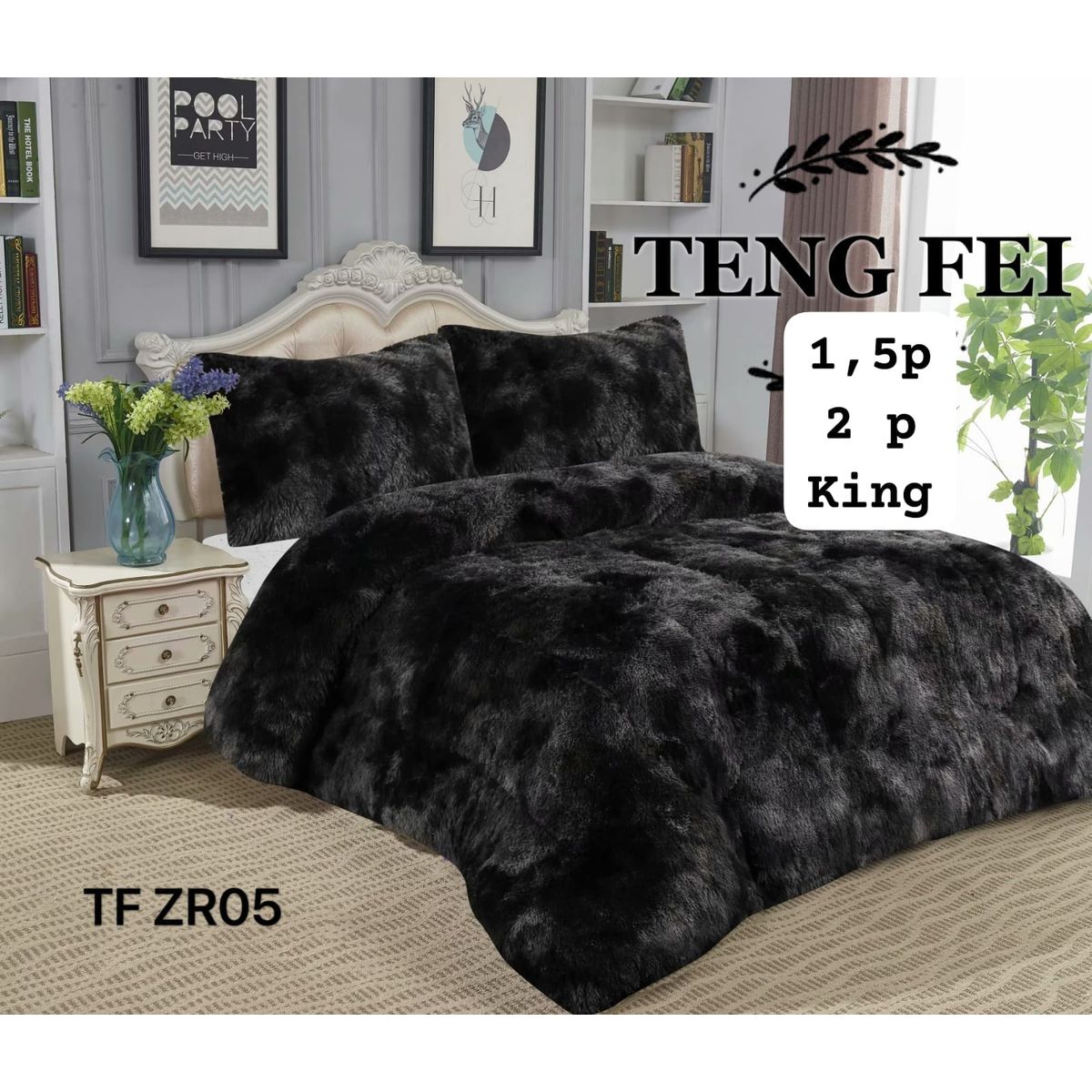 GENERICO - Cobertor de Invierno Peludo y Chiporro 1,5 plaza Negro Jaspeado