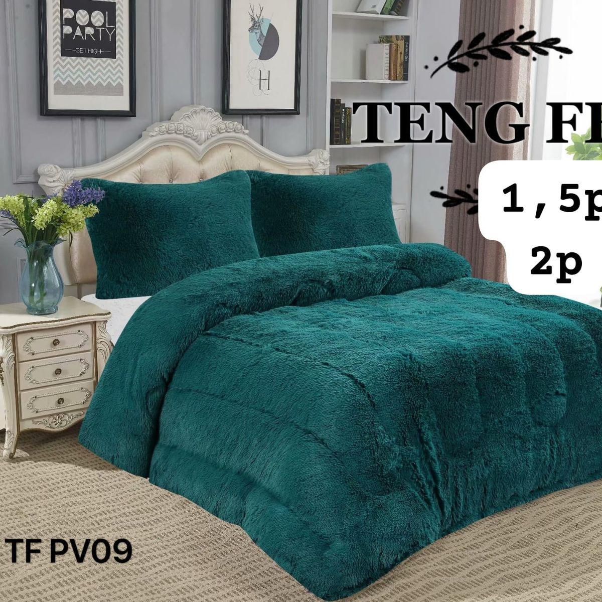 GENERICO - Cobertor de Invierno Peludo y Chiporro 1,5 plaza Verde