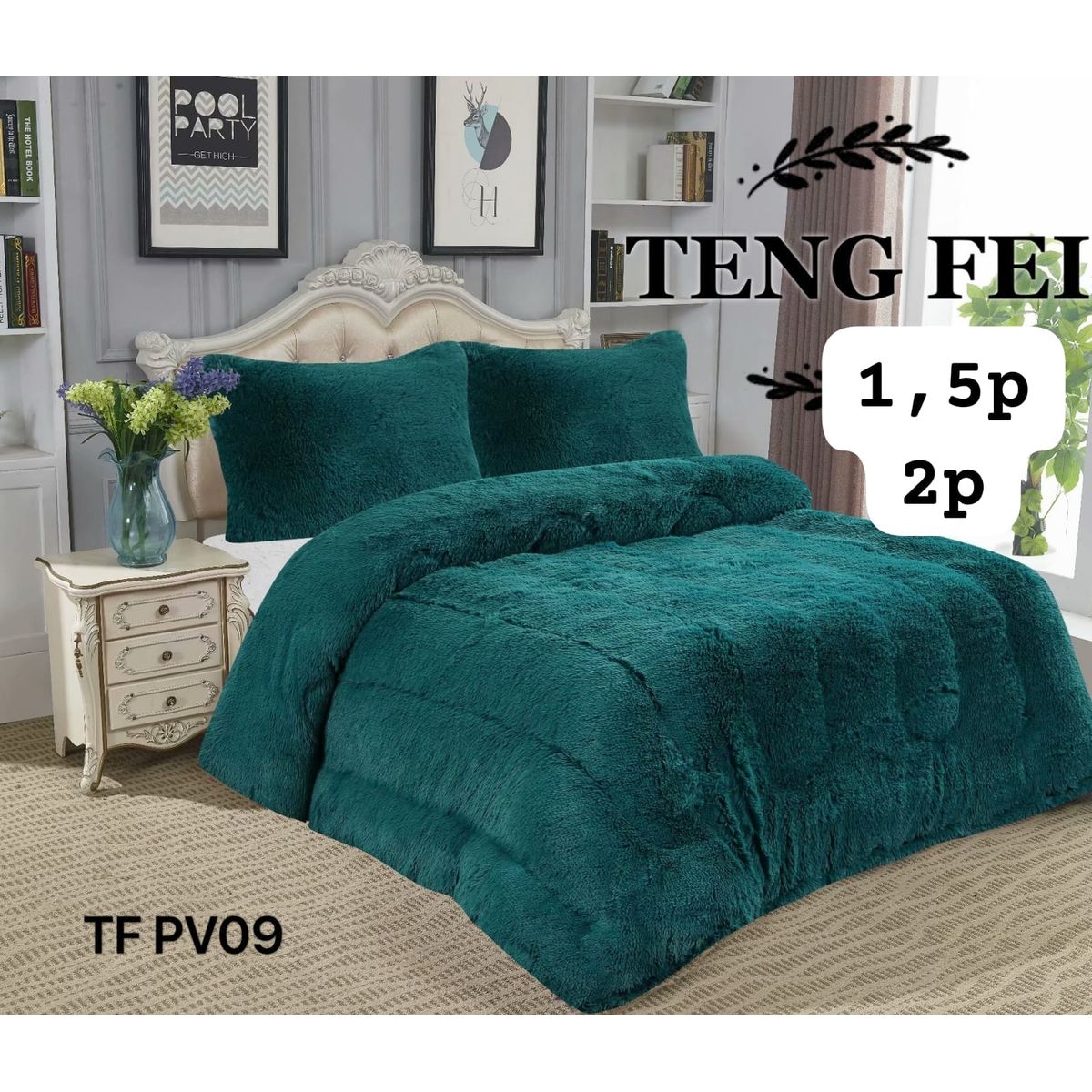 GENERICO - Cobertor de Invierno Peludo y Chiporro 1,5 plaza Verde