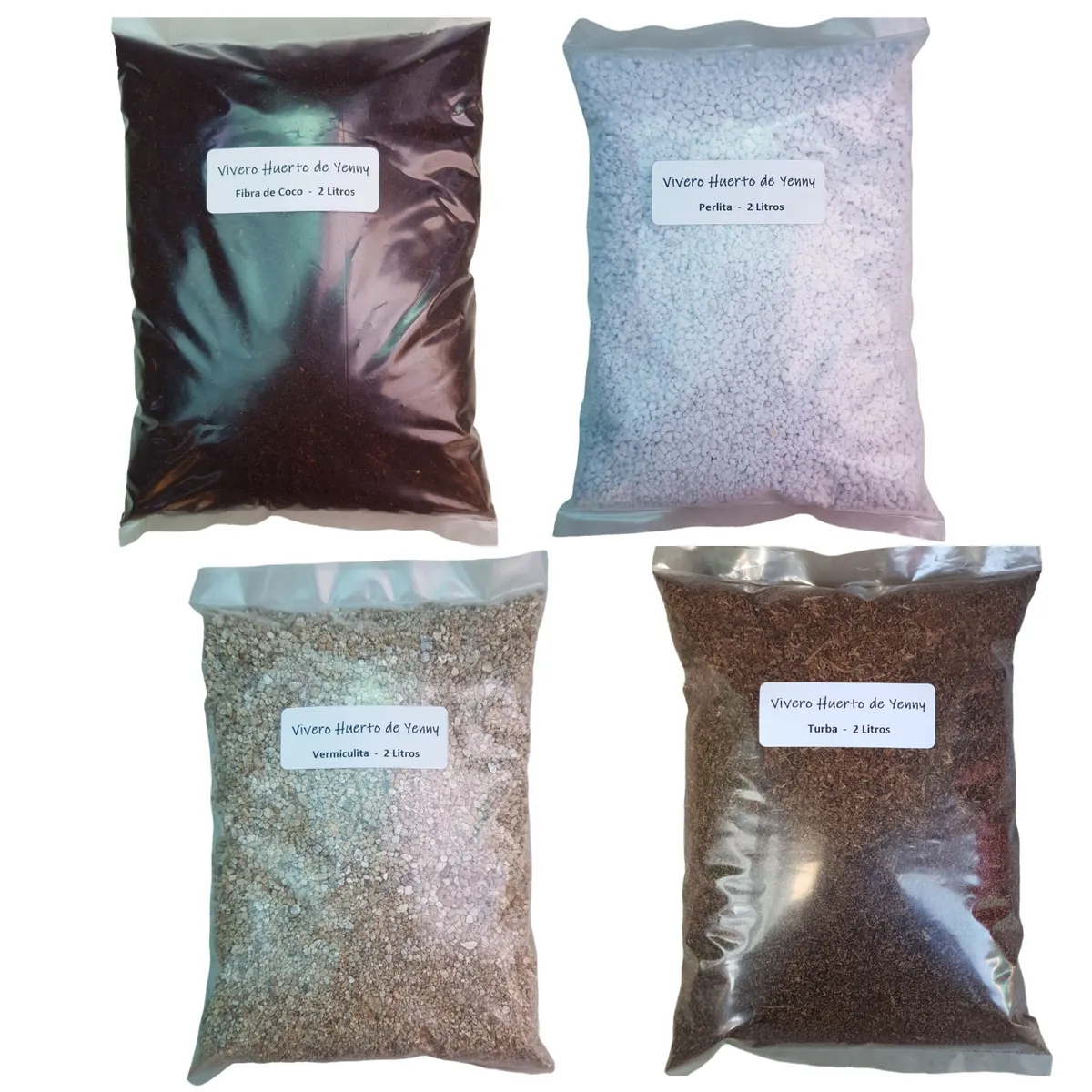 GENERICO - Fibra de Coco + Perlita + Turba + Vermiculita, 2 Litros c/u