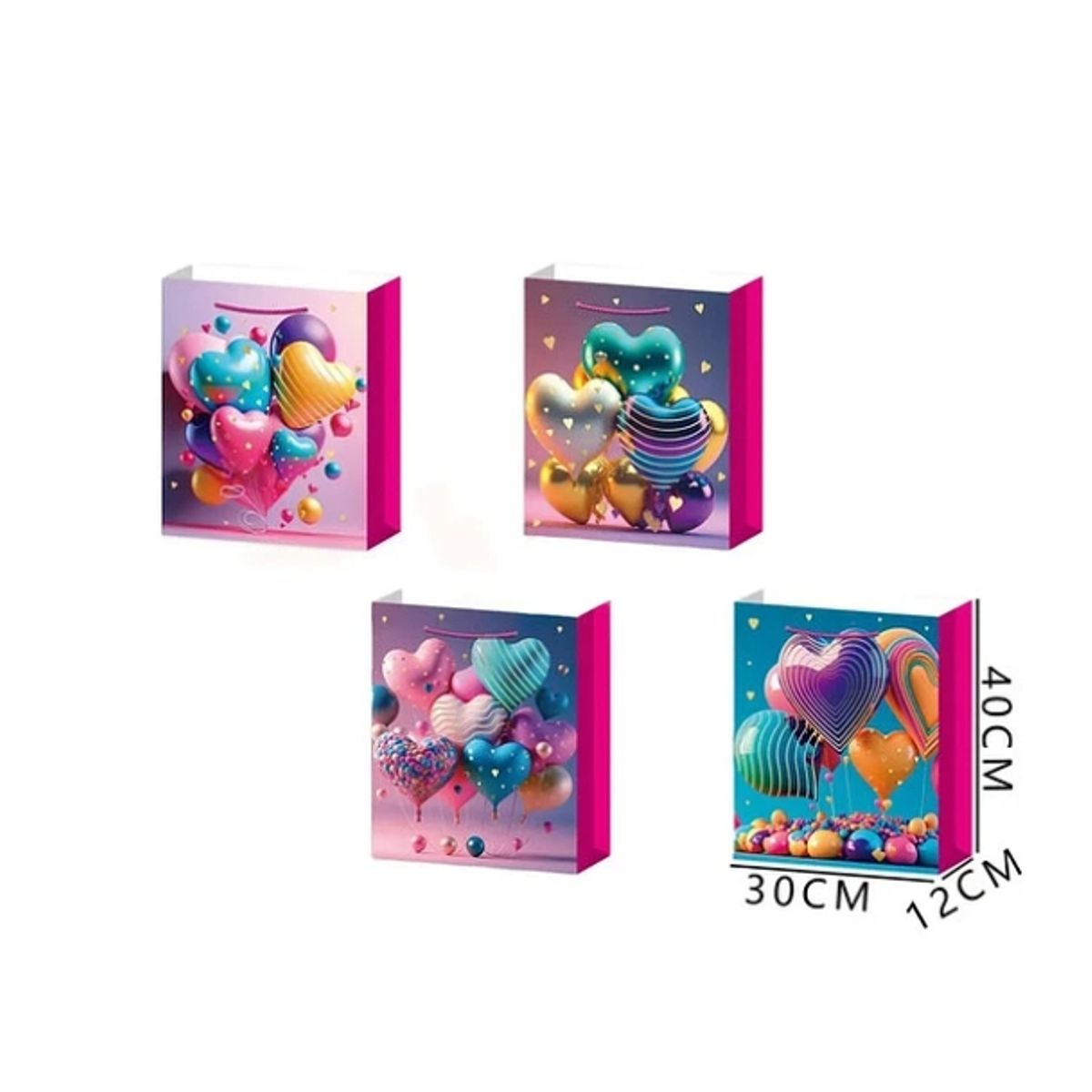 GENERICO - Bolsa De Regalo L Corazones Coloridos 30x12x40 Cm