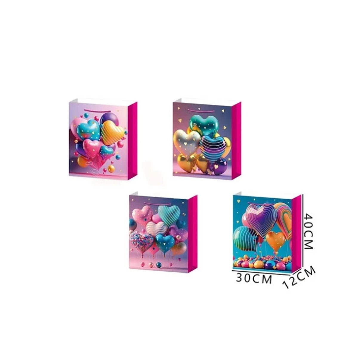 GENERICO - Bolsa De Regalo L Corazones Coloridos 30x12x40 Cm