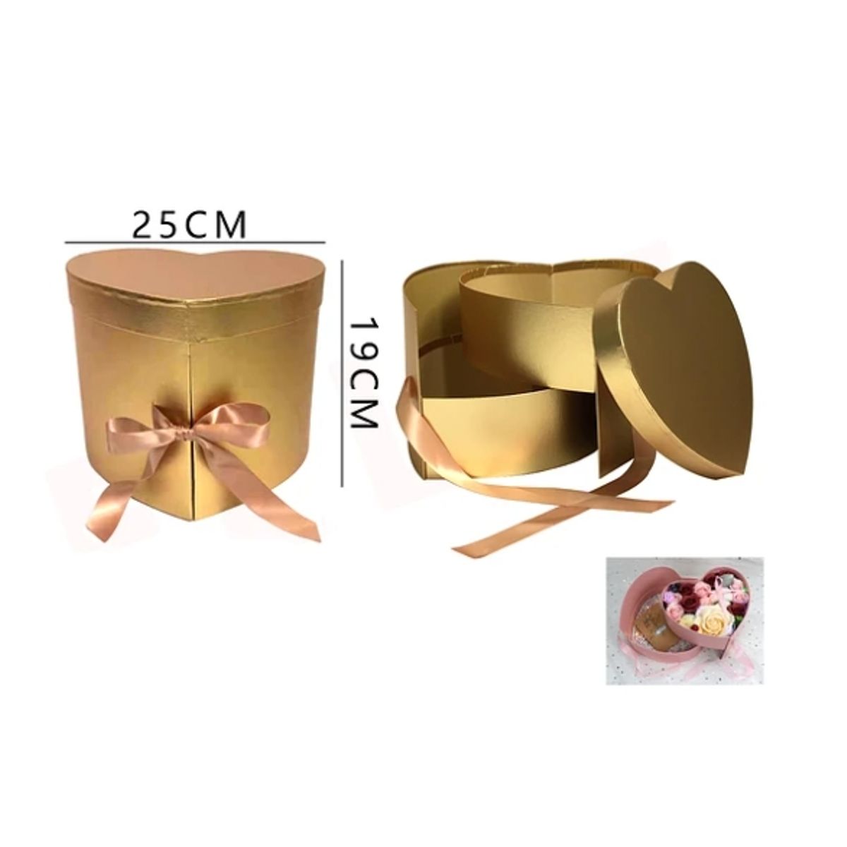 GENERICO - Caja De Corazon Dorada Dos Niveles