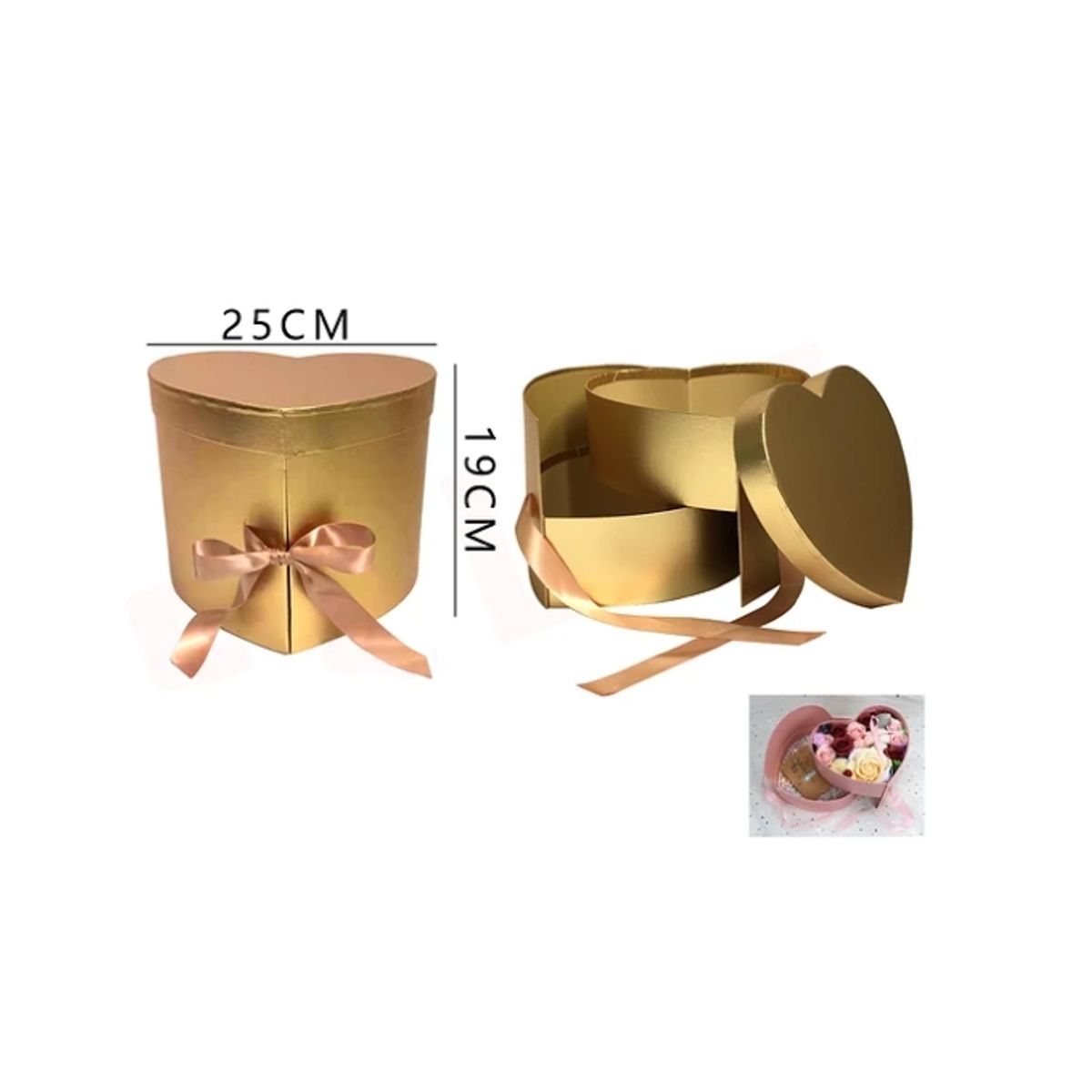 GENERICO - Caja De Corazon Dorada Dos Niveles