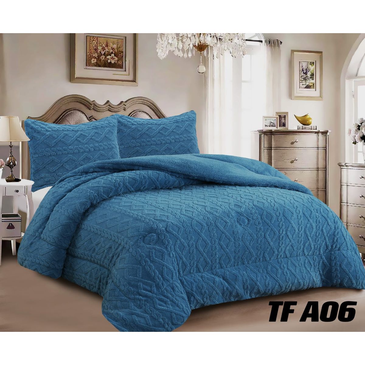 GENERICO - Cobertor Cubrecama Texturizado 2,5 plazas king Azul