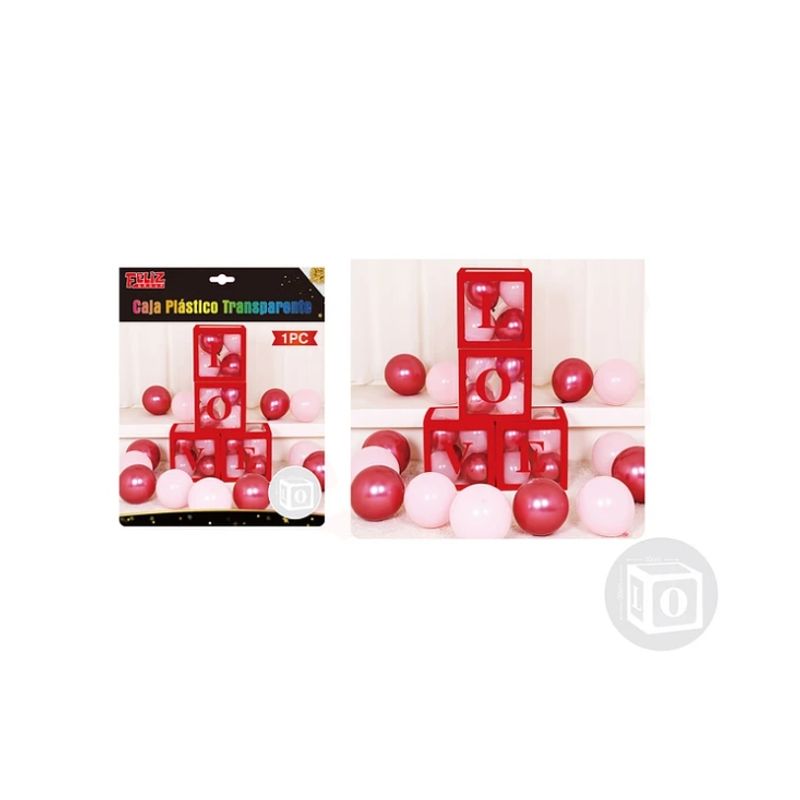 GENERICO - Caja Plástica Transparente Love Rojo