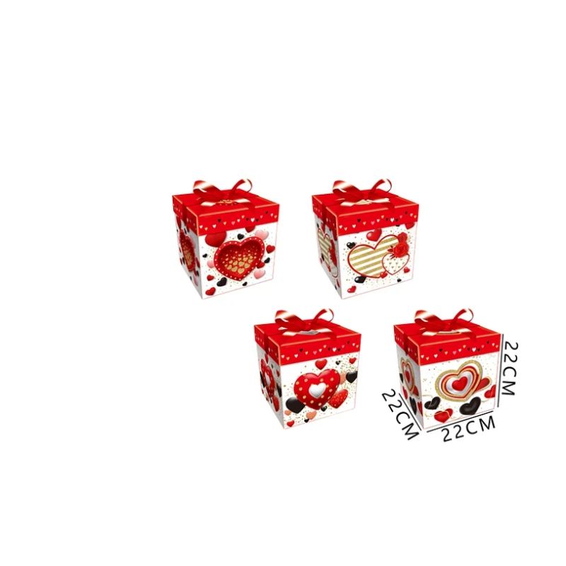 GENERICO - Caja Regalo Roja Con Blanco Corazon 22x22x22 Cm