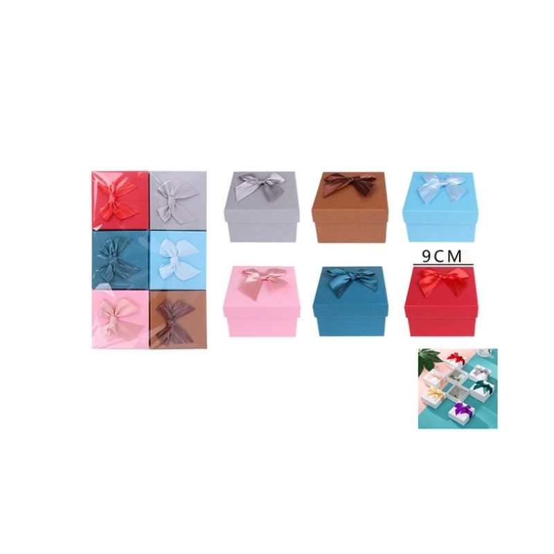 GENERICO - Cajita De Regalo Cinta Con Detalles Brillantes 9x9 Cm 12 Pcs