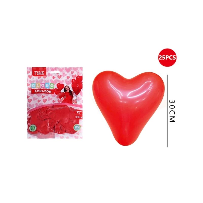 GENERICO - Globo Corazón Rojo 30Cm 25 Pcs