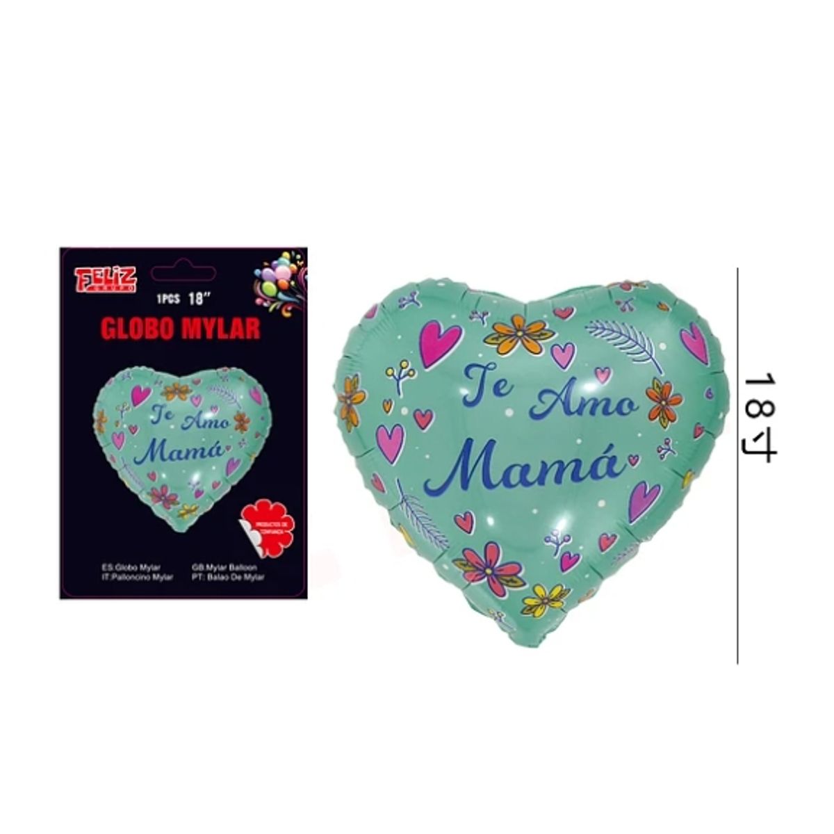 GENERICO - Globo Feliz Día Mamá Flores Y Corazones