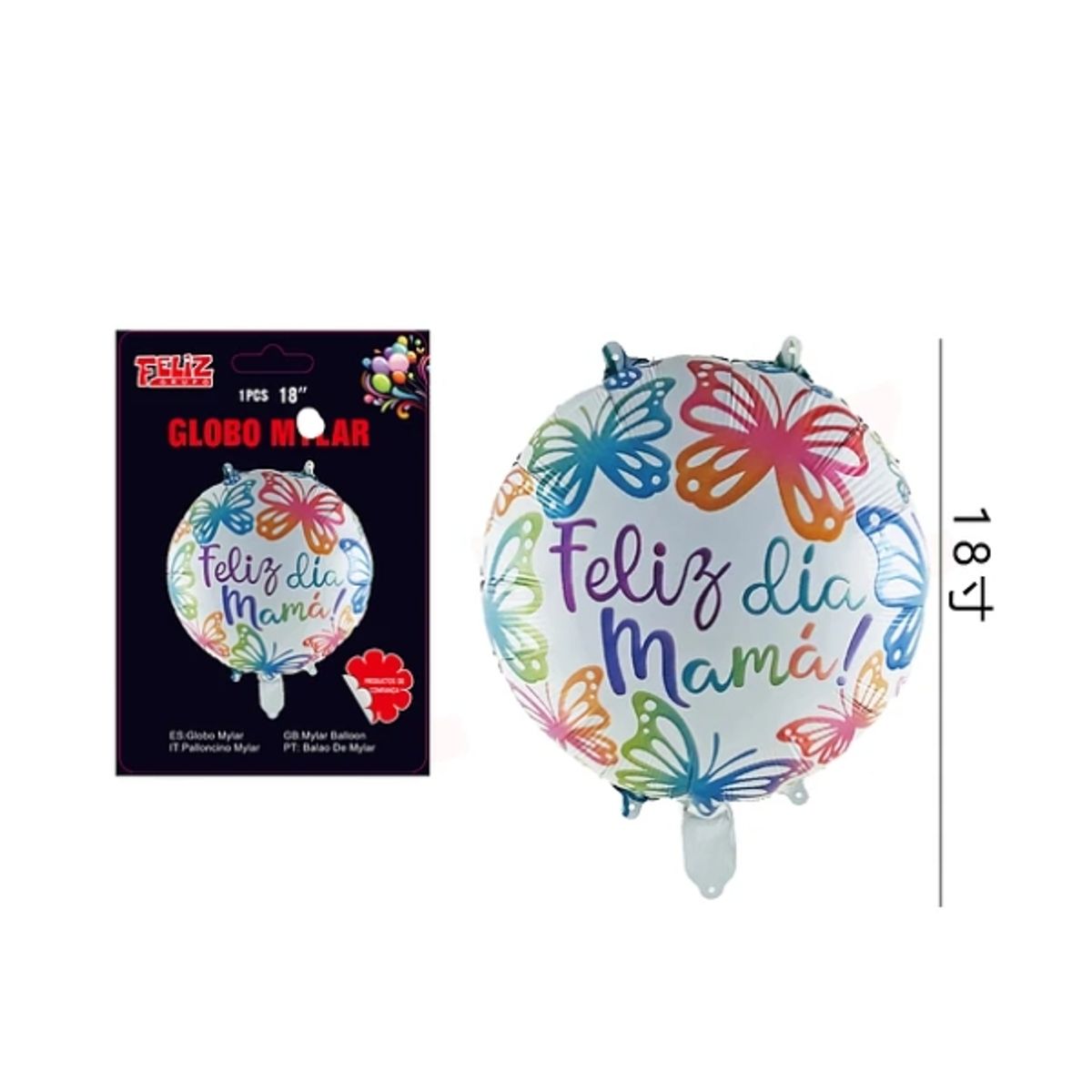 GENERICO - Globo Feliz Día Mamá Forma Corazón Con Mariposas