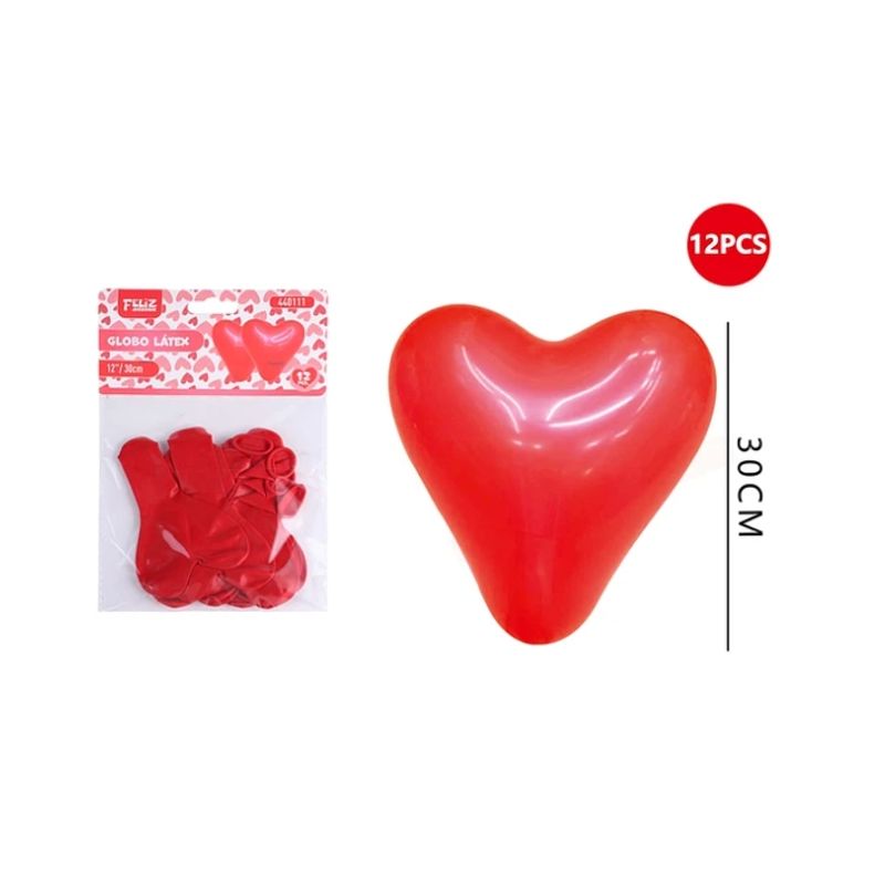 GENERICO - Globo Latex Corazón Rojo 30Cm 12Pcs