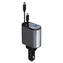 EVERSO - Cargador Auto Usb Carga Rapida Y 2 Cables Retráctiles