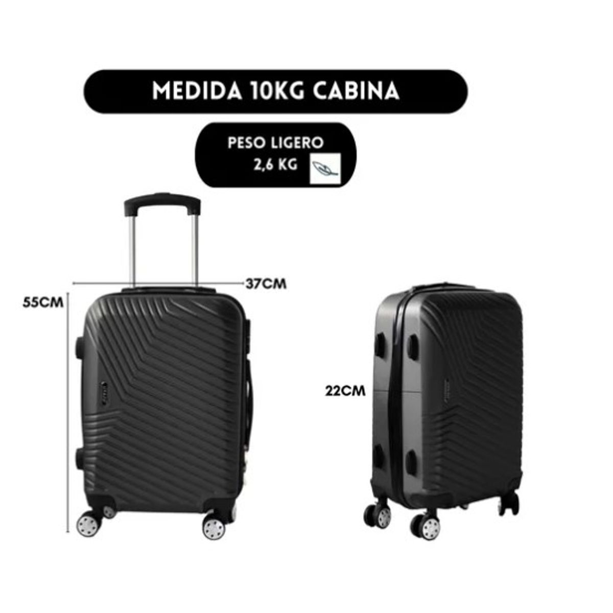 GENERICO - Maleta De Viaje Pequeña Equipaje Cabina 10 Kg Gris Oscuro