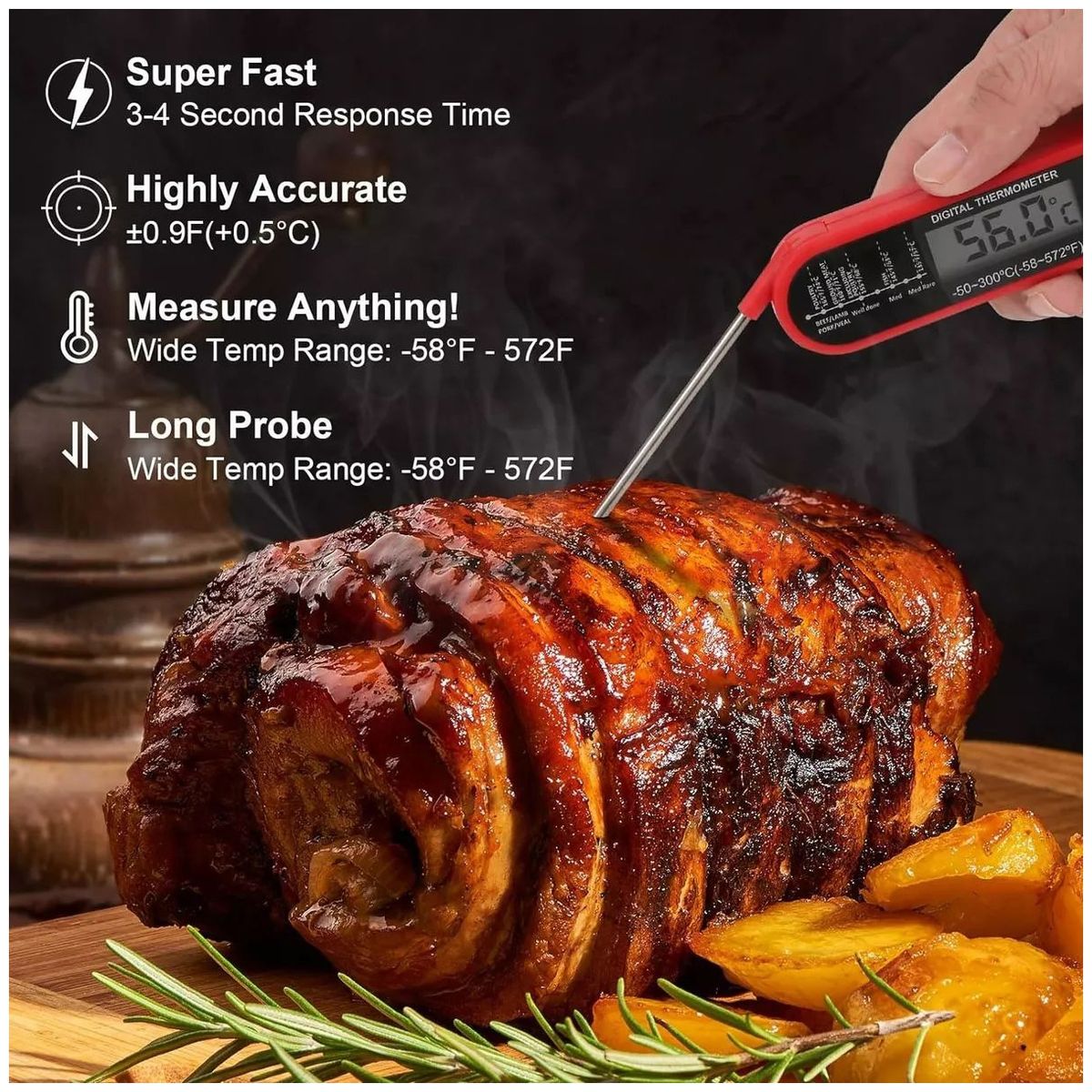 KUANGYE - Termometro Digital Cocina Carnes Con Sonda -50 A 300 °c