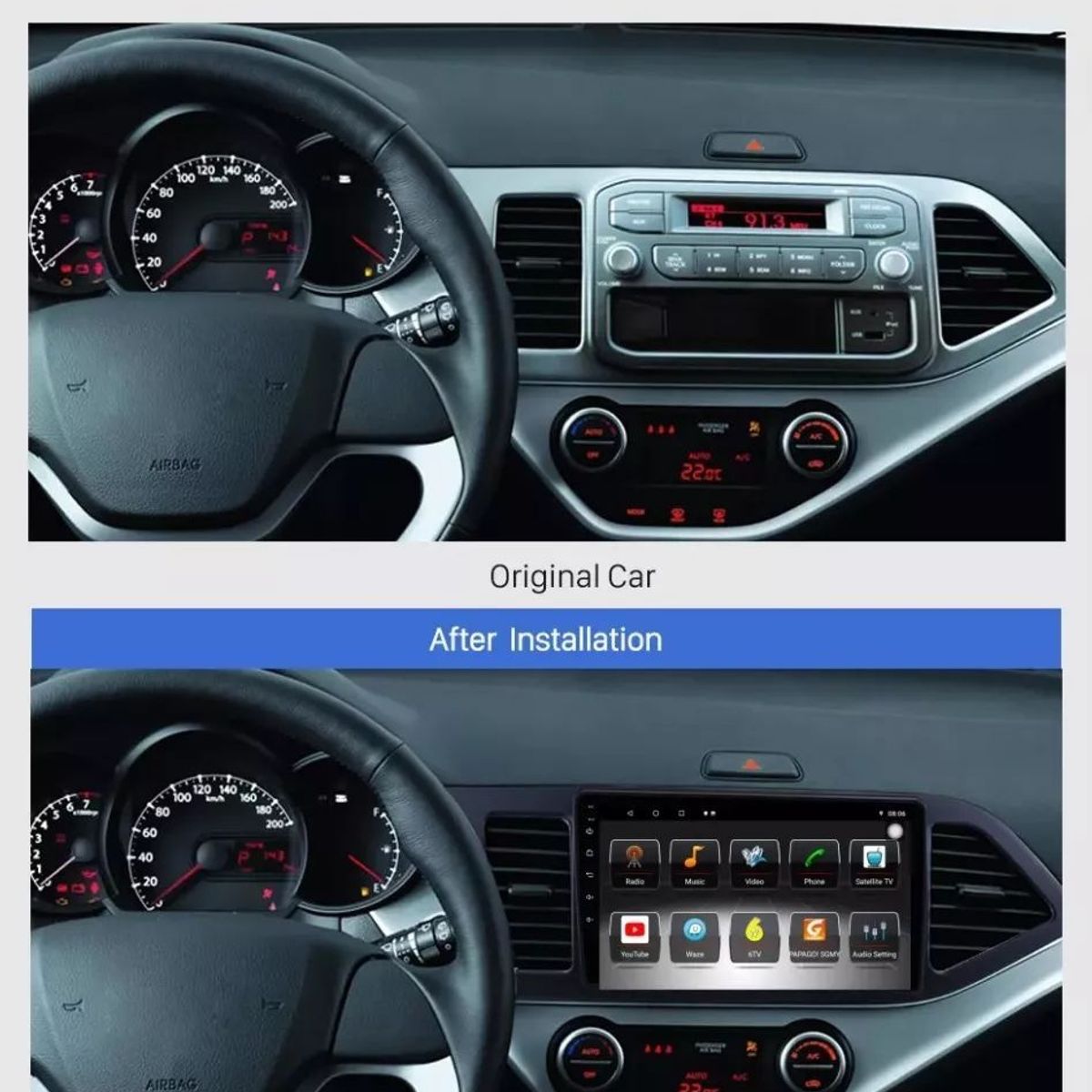 KUANGYE - Adaptador Bisel Radio Para Kia Morning 2012/up 9 Pulgadas