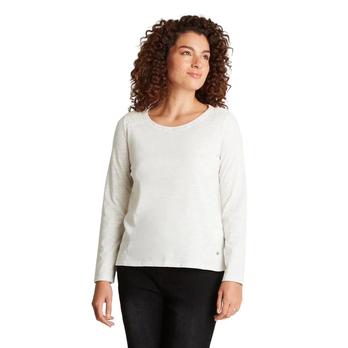 CURVI - Polera Manga Larga Con Aplicación De Macramé Crudo Mujer Curvi