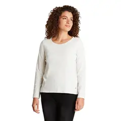 CURVI - Polera Manga Larga Con Aplicación De Macramé Crudo Mujer