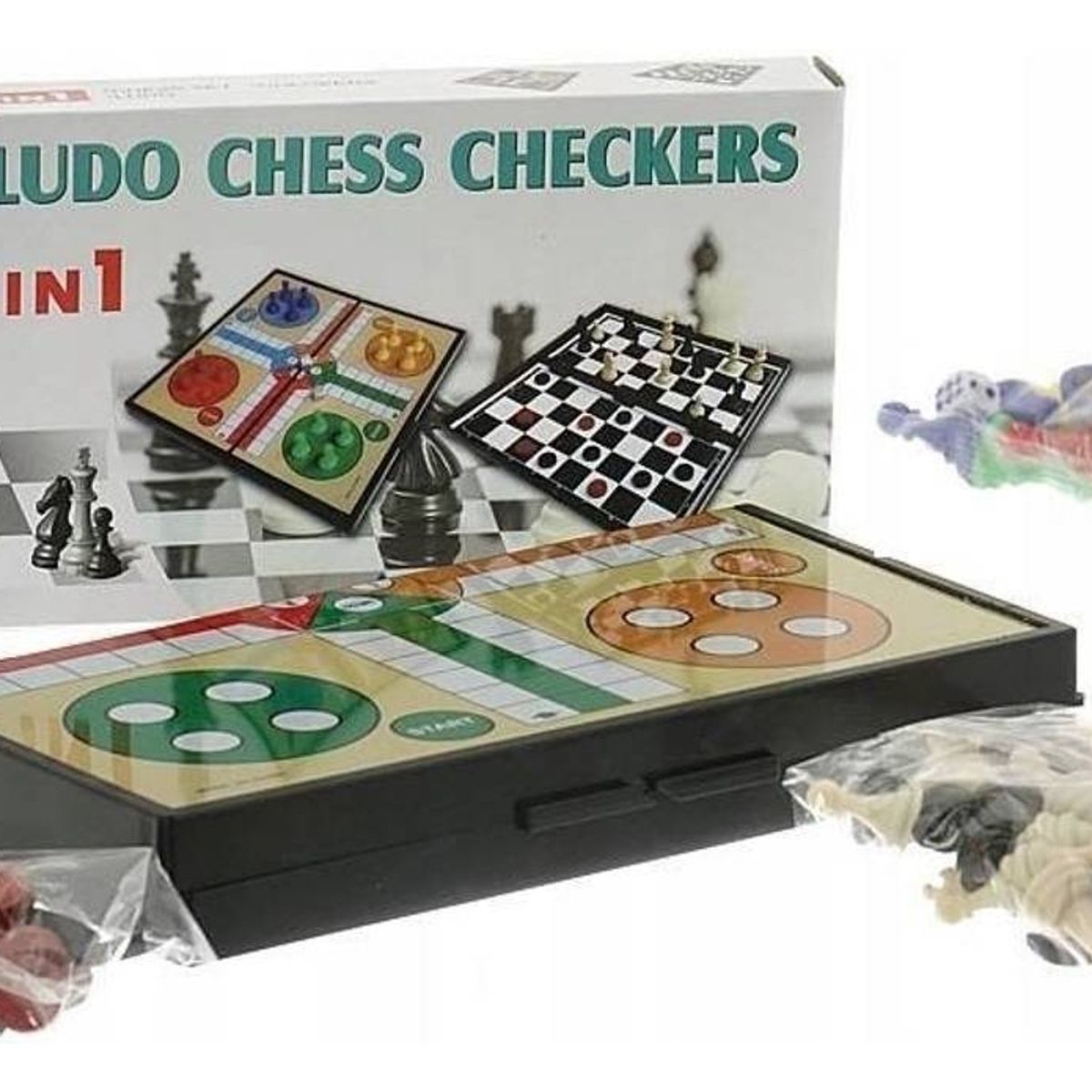 GENERICO - Juego De Mesa Magnético 3 En 1 Ludo Damas Ajedrez