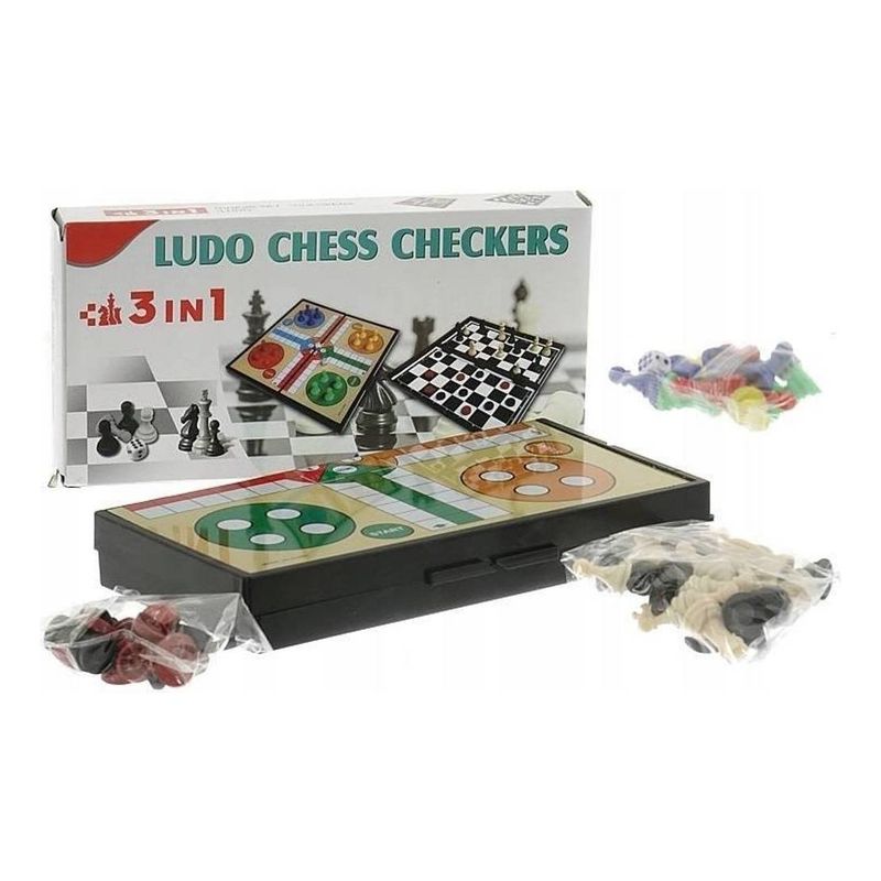 GENERICO - Juego De Mesa Magnético 3 En 1 Ludo Damas Ajedrez