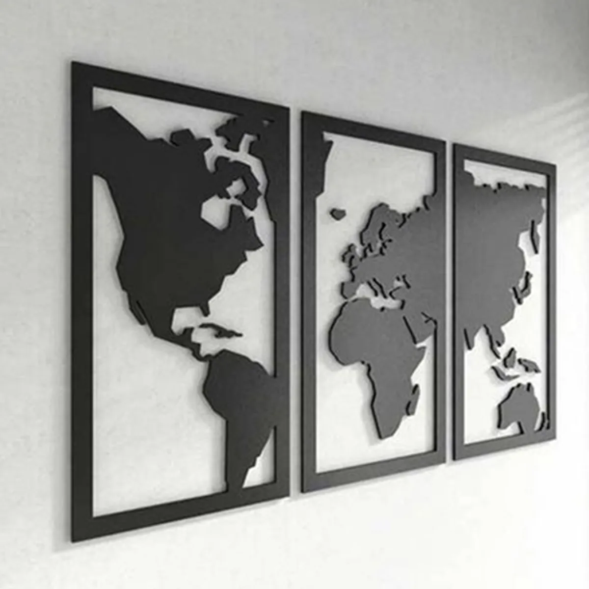 GENERICO - Set De Cuadros Tríptico Mapamundi 30x55 Cm Cu En Madera Mdf