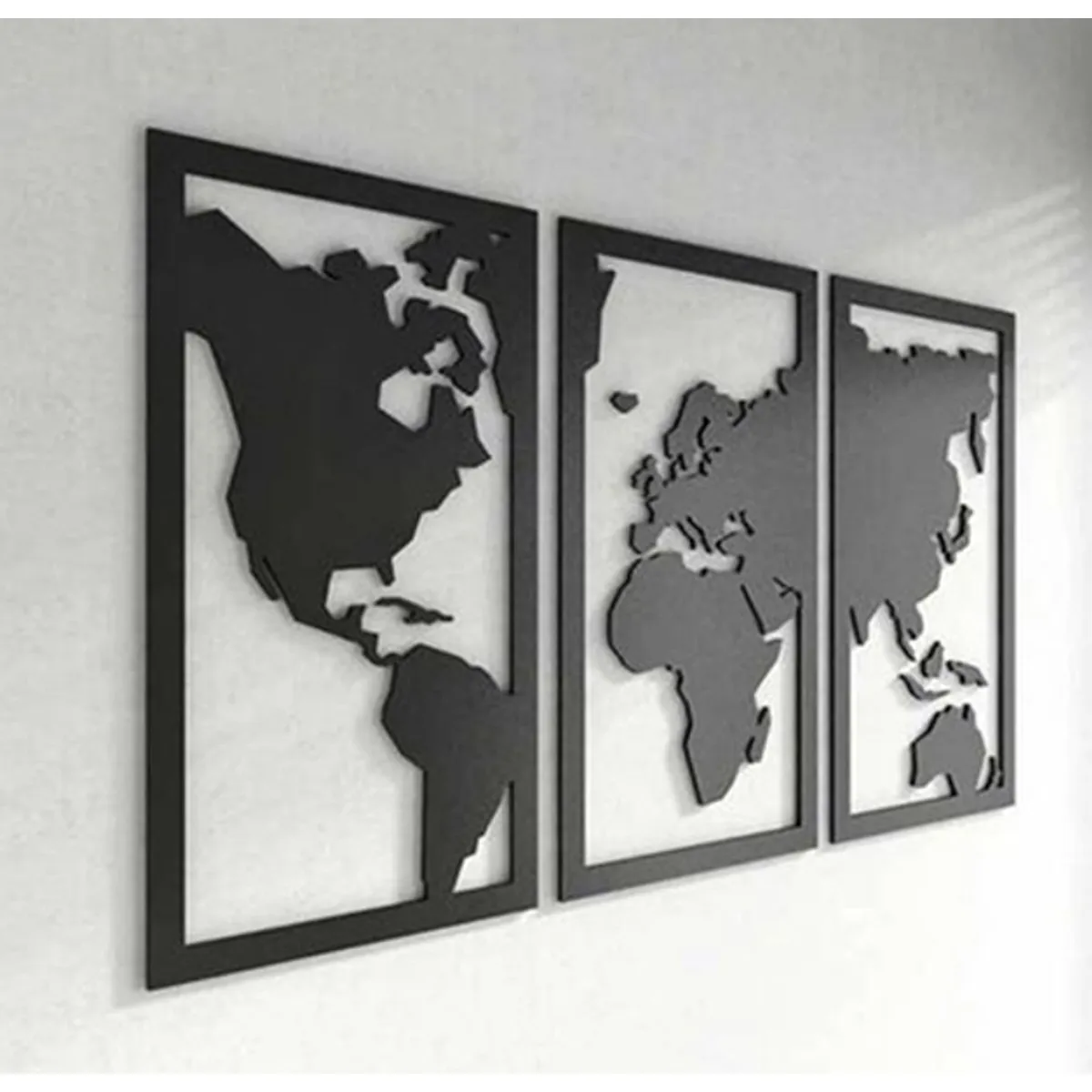 GENERICO - Set De Cuadros Tríptico Mapamundi 30x55 Cm Cu En Madera Mdf