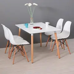 HOME PLANET - Comedor Helsinki rectangular blanco 120x80 cm con 4 Sillas Eames Blancas - Elegancia y Funcionalidad